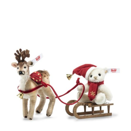 Steiff Christmas sleigh set (3 pcs.) (006067)  limit 1,225     size 12cm+10cm