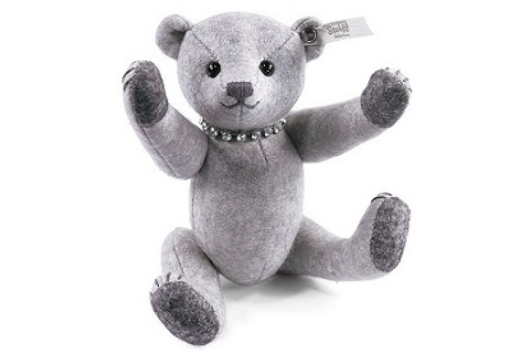 Steiff Felt Teddy bear Grey. Swarovski necklace (035425)   17cm